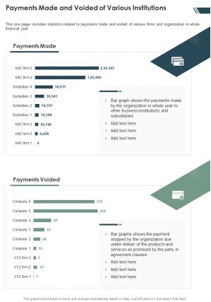 One page payments made and voided of various institutions presentation report infographic ppt pdf document