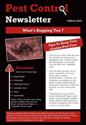 One Page Pest Control Newsletter Presentation Report Infographic Ppt Pdf Document
