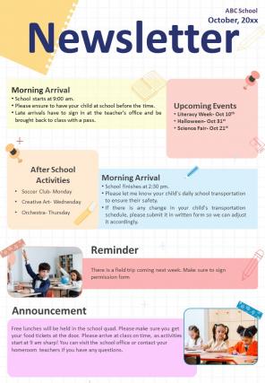 One Page Post It Style Newsletter Template Presentation Report Infographic PPT PDF Document