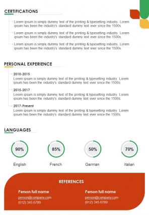 One Page Professional Resume For Creative Art Director Presentation Report Infographic Ppt Pdf Document