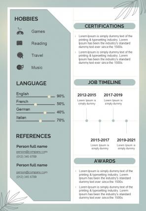 One Page Professional Resume For Digital Marketing Manager Presentation Report Infographic Ppt Pdf Document