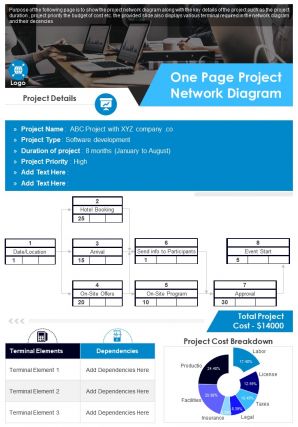 One page project network diagram presentation report infographic ppt pdf document