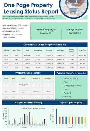 One Page Property Leasing Status Report Presentation Infographic Ppt Pdf Document