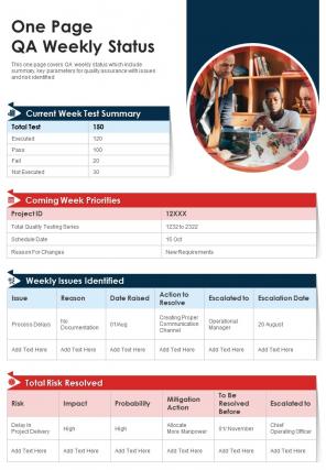 One page qa weekly status presentation infographic ppt pdf document
