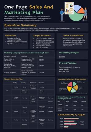 One Page Sales And Marketing Plan Presentation Report Infographic Ppt Pdf Document