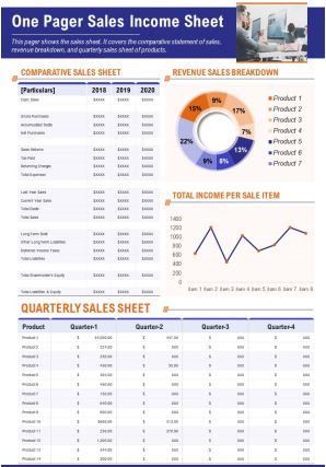 One page sales income sheet presentation report infographic ppt pdf document
