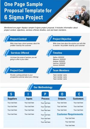 One page sample proposal template for 6 sigma project presentation report infographic ppt pdf document