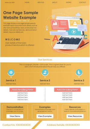 One page sample website example presentation report infographic ppt pdf document