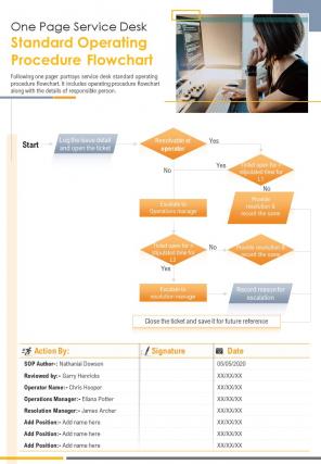 One page service desk standard operating procedure flowchart ppt pdf document