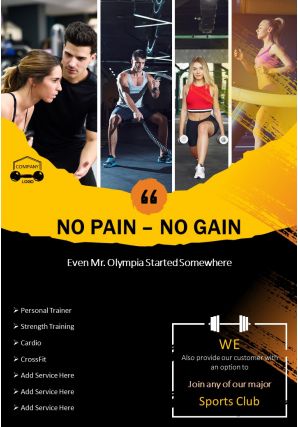One page sports and wellness gym brochure template