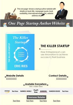 One page startup author website presentation report infographic ppt pdf document