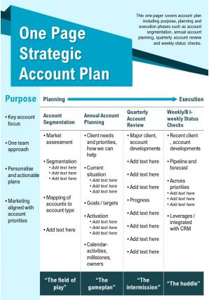 One page strategic account plan presentation report infographic ppt pdf document