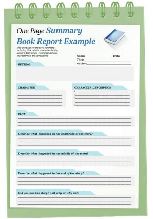One page summary book report example presentation report infographic ppt pdf document