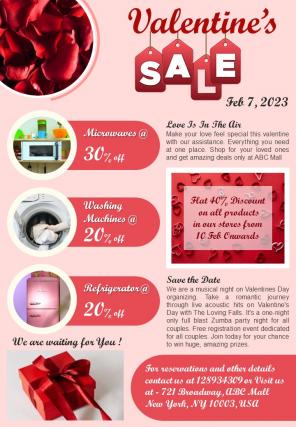 One Page Valentines Day Sale Newsletter Presentation Report Infographic Ppt Pdf Document