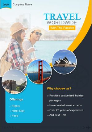 One page world travel brochure template