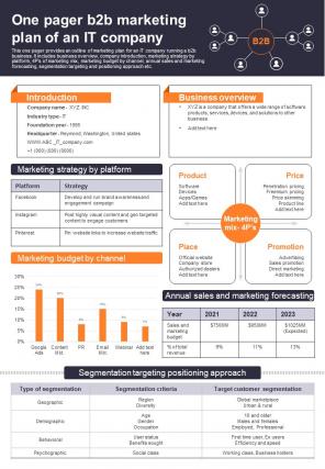 One Pager B2B Marketing Plan Of An IT Company Presentation Report Infographic Ppt Pdf Document