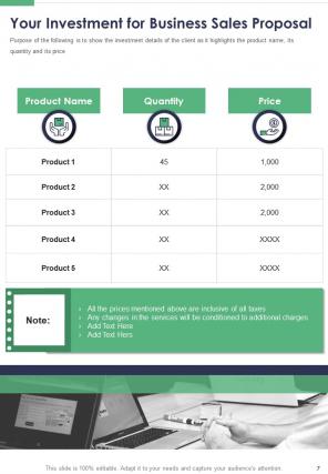 One pager business sale proposal template