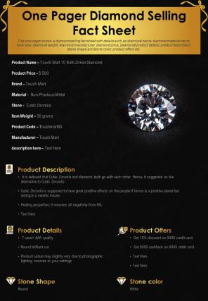One pager diamond selling fact sheet presentation report infographic ppt pdf document