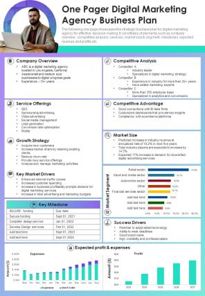 One Pager Digital Marketing Agency Business Plan Presentation Report Infographic Ppt Pdf Document