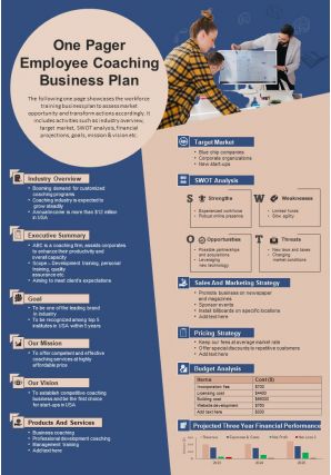 One Pager Employee Coaching Business Plan Presentation Report Infographic PPT PDF Document