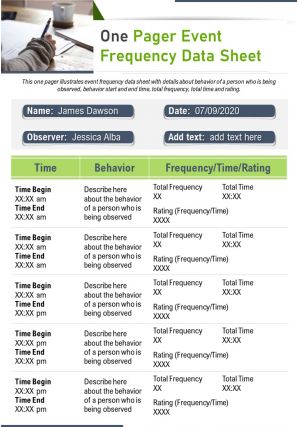 One pager event frequency data sheet presentation report infographic ppt pdf document