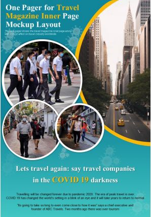 One pager for travel magazine inner page mockup layout presentation report infographic ppt pdf document