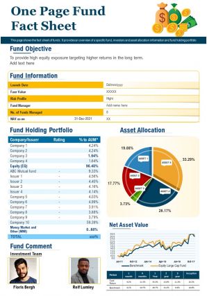 One pager fund fact sheet presentation report infographic ppt pdf document