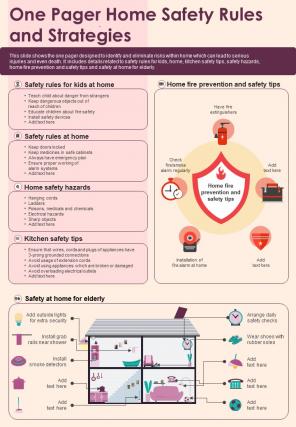 One Pager Home Safety Rules And Strategies Presentation Report Infographic PPT PDF Document