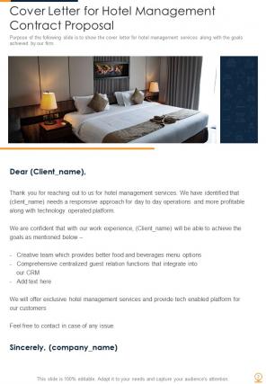 One pager hotel management contract proposal template
