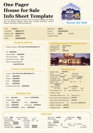 One pager house for sale info sheet template presentation report infographic ppt pdf document