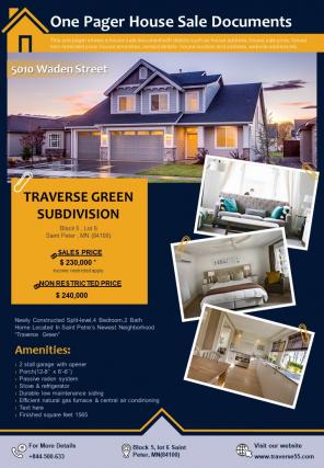One pager house sale documents presentation report infographic ppt pdf document