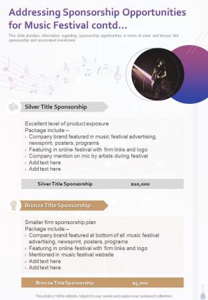 One pager music festival sponsorship proposal template