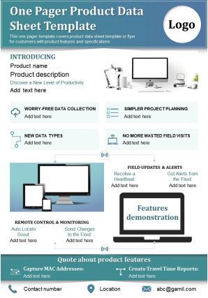 One pager product data sheet template presentation report infographic ppt pdf document
