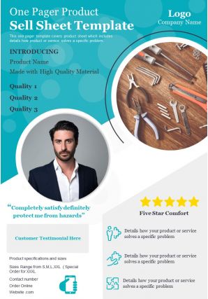 One pager product sell sheet template presentation report infographic ppt pdf document