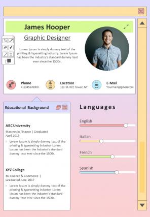 One Pager Professional Graphic Designer Resume Presentation Report Infographic Ppt Pdf Document