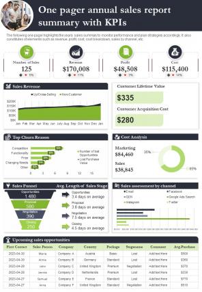 One Pager Sales Report Presentation Infographic Ppt Pdf Document