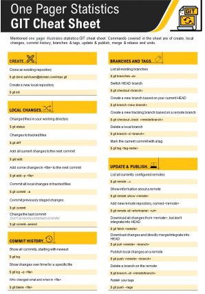 One pager statistics git cheat sheet presentation report infographic ppt pdf document