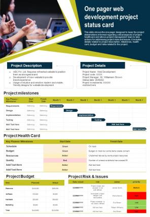 One Pager Status Card Presentation Report Infographic Ppt Pdf Document