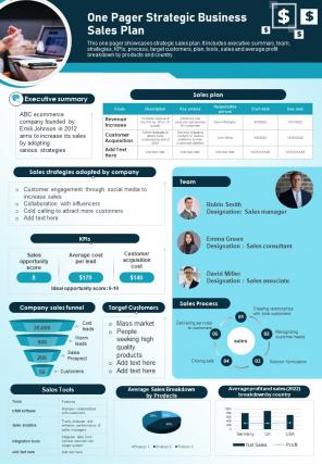 One Pager Strategic Sales Plan Presentation Report Infographic PPT PDF Document