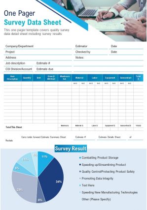 One pager survey datasheet presentation report infographic ppt pdf document