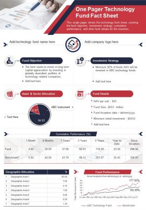 One pager technology fund fact sheet presentation report infographic ppt pdf document
