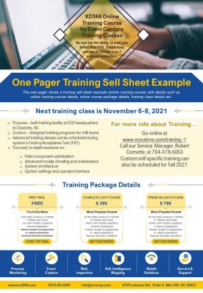 One pager training sell sheet example presentation report infographic ppt pdf document