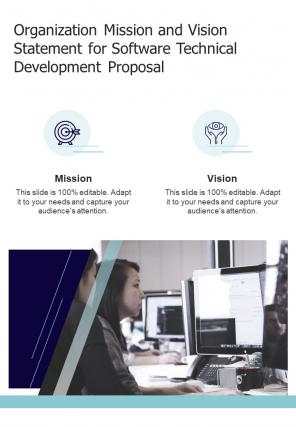 Organization Mission And Vision Statement For Software Technical One Pager Sample Example Document
