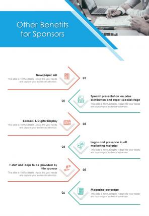 Other Benefits For Sponsors One Pager Sample Example Document