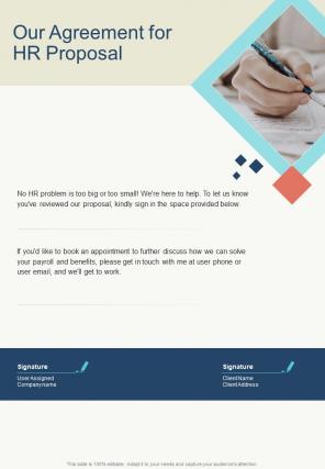 Our Agreement For HR Proposal One Pager Sample Example Document