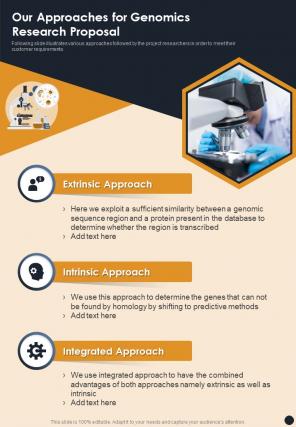 Our Approaches For Genomics Research Proposal One Pager Sample Example Document