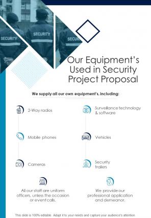 Our Equipments Used In Security Project Proposal One Pager Sample Example Document
