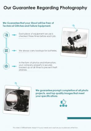Our Guarantee Regarding Photography Business Event Photography Proposal One Pager Sample Example Document