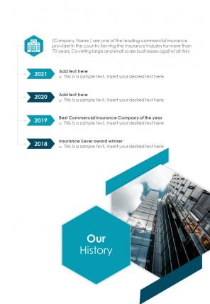 Our History Commercial Insurance Proposal One Pager Sample Example Document