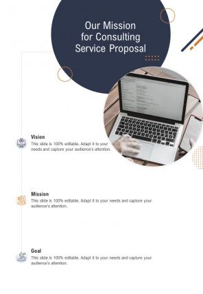 Our Mission For Consulting Service Proposal One Pager Sample Example Document